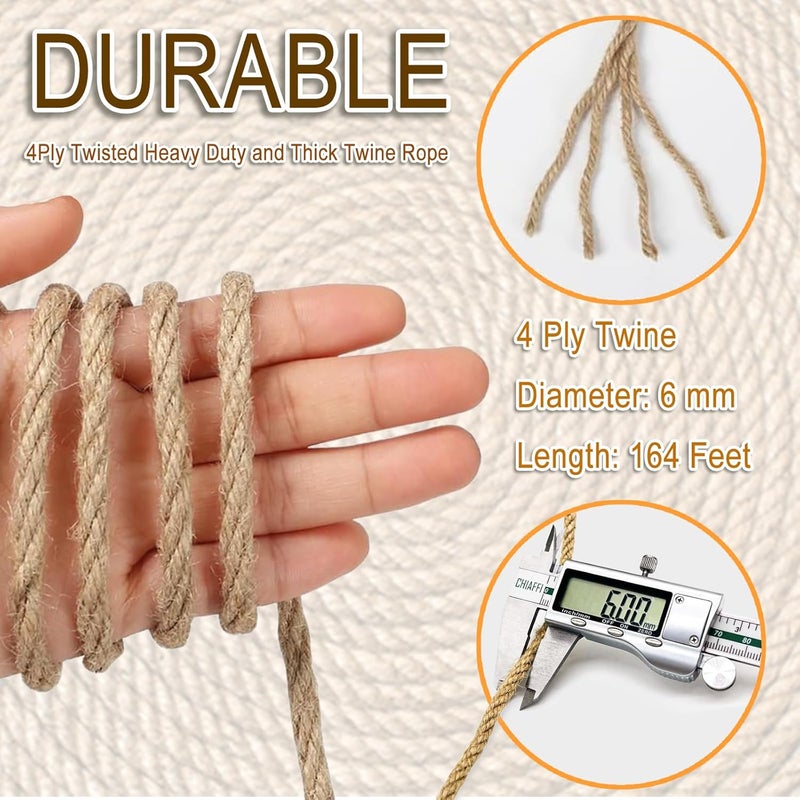 CHIAFFI 6mm Jute Twine String, 164 Feet 4 Ply Thick Heavy Duty Twine Rope for Crafts, Cat Scratching Post, Cats Toy Making, Gardening Plant, Packing, Bundling, Christmas, Wedding Decor - Image 2
